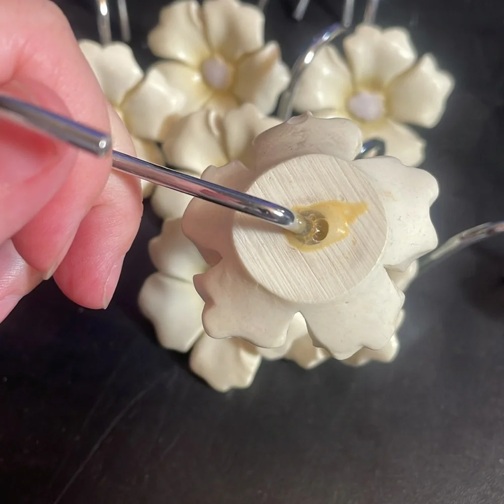 Cream Floral cottage core Shower Curtain Hooks